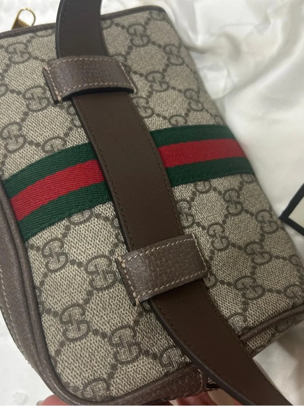 Gucci Monogram Canvas belt bag with Brown Leather Trim and Gold Hardware - Picture 7 of 7